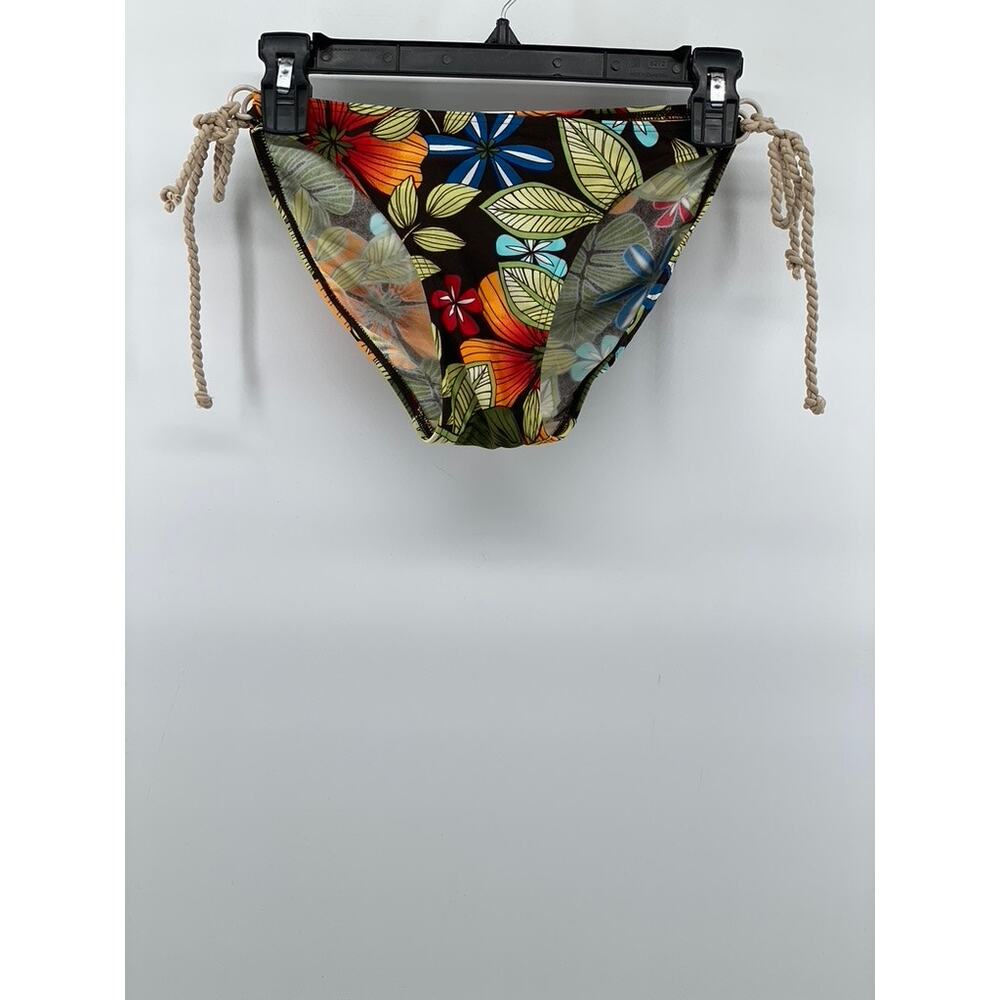 BALTEX Women’s Black Floral Rope Side-Tie Bikini Bottom SZ 6